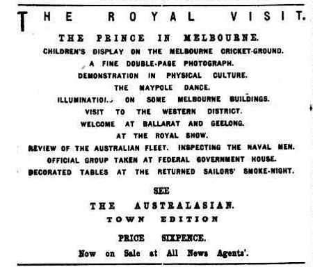 Special Advertisement, The Royal Visit, The Argus, Fri 4 June 1920