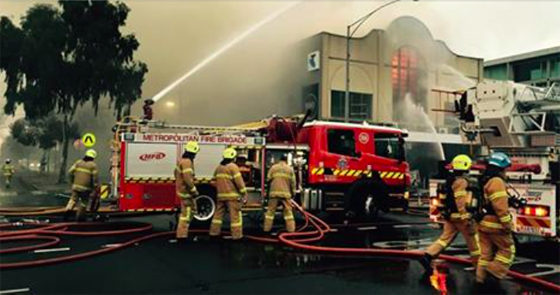 Fire at the former Port Theatre, Bay Street, Port Melbourne Sunday 30 August 2015 - Courtesy MFB Facebook Page