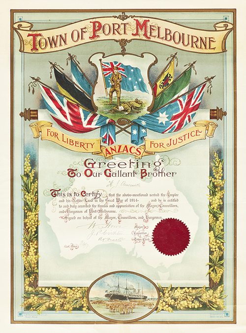 H J Ainsworth - Certificate from Port Melbourne