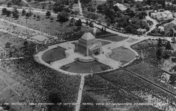Aerial view of the Dedication Ceremony for the Shrine of Remembrance in Melbourne.